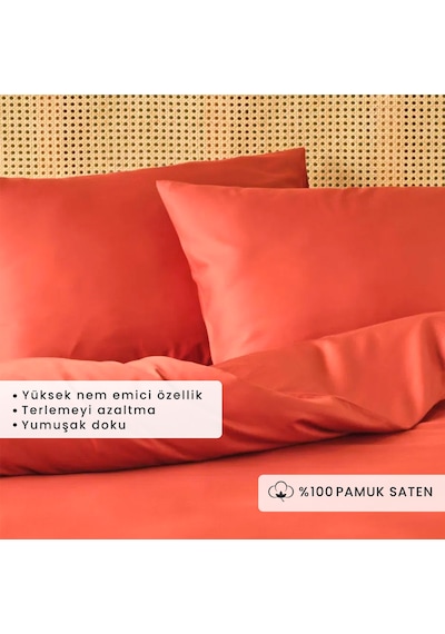 Bella Maison %100 Pamuk Saten Supreme Basic Çift Kişilik Nevresim Seti Kiremit 200 x 220 CM Kiremit