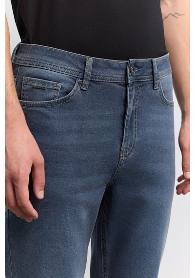 Avva Erkek İndigo Eskitme Yıkamalı Pamuklu Elastan Roma Crop Slim Fit Jean Pantolon A62y3529