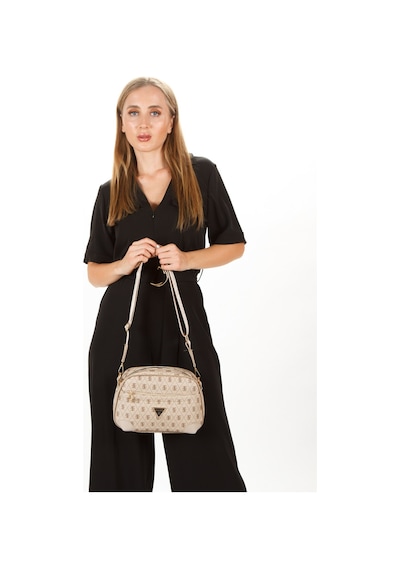 Newish Polo Kadın Monogram Desenli Uzun Askılı Çapraz Omuz Çantası 2 Adet - New361 Kahverengi - Bej