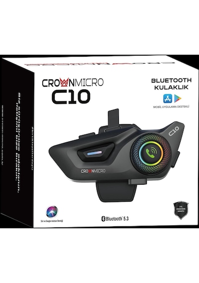 Crown C10 Motosiklet Kask Bluetooth Kulaklık Seti - Mobil Uygulama Destekli - İntercom / İnterkom -