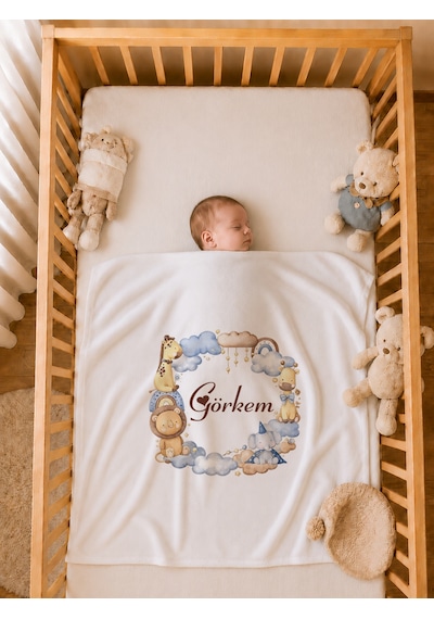 Pia Baby Erkek Bebek Hastane Çıkışı 4 Lü Tulum Seti %100 Pamuk Kişiye Özel İsim Baskılı Battaniyeli 1057bt3x Krem