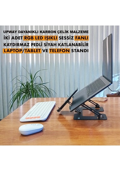 Upway Steel-cooler Rgb Turbo Fanlı Karbon Çelik Laptop Tablet Ve Telefon Standı