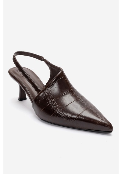 Luvishoes Yarel Kahverengi Baskı Kadın Topuklu Ayakkabı