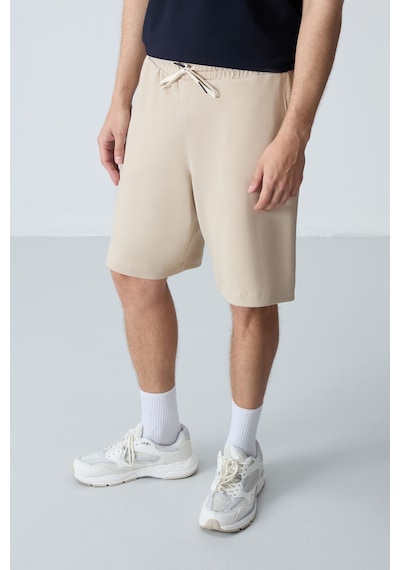 Air Jones Tommy Life Bej Pamuklu Kalın Yumuşak Dokulu Standart Fit Basic Erkek Şort - 81275 Bej