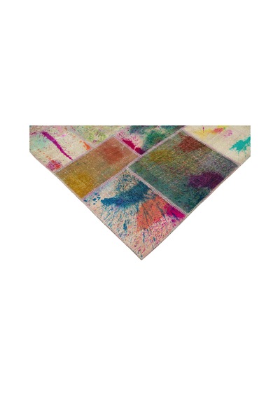 Bespoky Patchwork Çok Renkli Soyut Bohem Salon Halısı El Dokuma