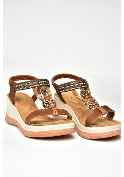 Fox Shoes U258926809 Taba Dolgu Tabanlı Kadın Sandalet Taba