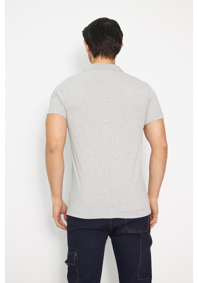 T-shirt Polo Yaka Kısakol %100 Pamuk Cepli Gri