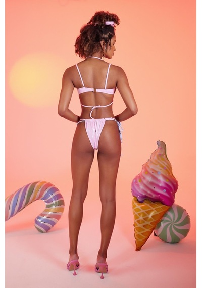 Holly Lolly Özel Yapım Parlak Kumaşlı Premium Mia Bikini Altı Pembe