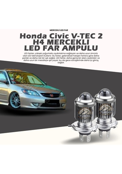 Honda Civic V-tec 2 Mercek Led Xenon Uzun - Kısa Tek Renk Beyaz