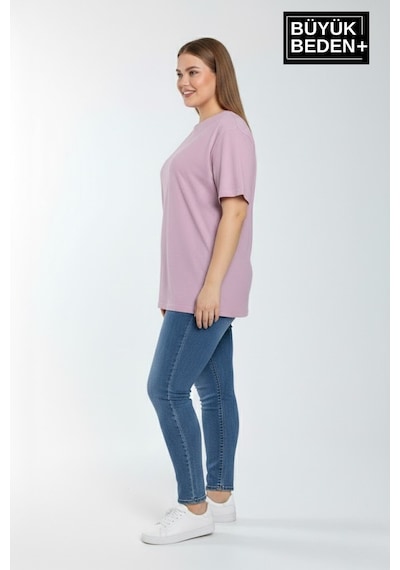 Superlife Büyük Beden Kadın Basic Tişört Pamuklu Düz T-shirt 3xl-6xl Spr26btsk510 Lila