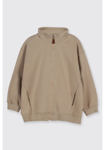 Panço Erkek Çocuk Fermuarlı Bej Sweatshirt Krem