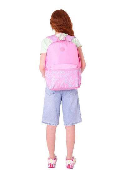 Kaukko Soft Floral Kız Çocuk Üç Bölmeli Pembe Çiçekli Okul Sırt Çantası - K1794 Pembe - Yeşil