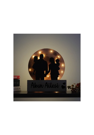 Işıklı Pleksi Dolunay Kişiselleştirilebilir Dekoratif Biblo Family 4 Kişilik Aile Anahtar Askılığı Sarı - 740034972