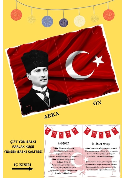 10 Adet Karne Kılıfı - Atatürk Ve Türk Bayrağı - Kuşe Malzeme -