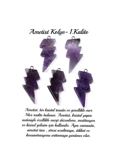 Erilsa Sertifikalı Şimşek Model Ametist Taşı Kolye - Aaa+ Kalite Çok Renkli