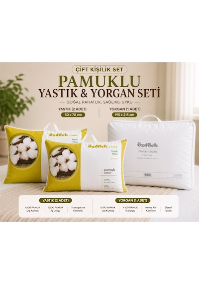 Özdilek Doğal 1adet Pamuk Yorgan+2adet Pamuk Yastık Çift Kiş.set Beyaz
