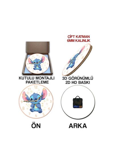 Sevimli Mavi Karakter Temalı Çocuk Odası Mdf Duvar Saati 33 Cm Sdw308 Renkli