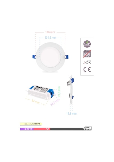ACK Sıva Altı Yuvarlak LED Panel Armatür 4000K AP01-00910 Beyaz