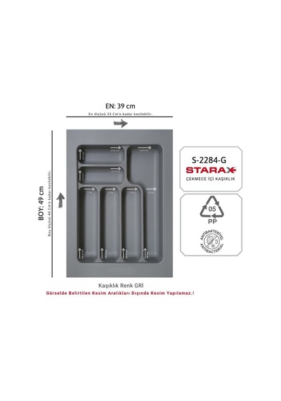 39x49 Çekmece Içi Gri Plastik Kaşıklık S-2284-g Gri