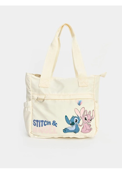 Lc Waikiki Ekru Stitch Ve Angel Baskılı Kız Çocuk Omuz Çantası