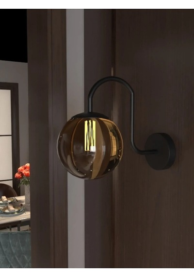 Pilli Modern Tasarımlı Kıvrak Camlı Duvar Aplik Bal Cam Diğer