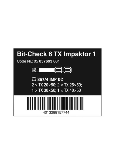 Wera 05057693001 Bit-check 6 Tx Impaktor Bits Uç Seti, Darbeli Uy