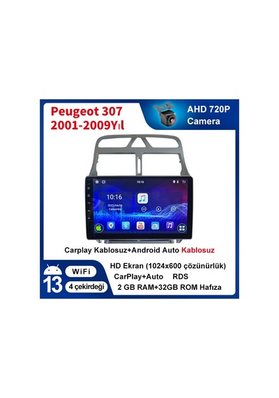 Peugeot 307 2001-2009yıl Carplay 9inç 2/32gb Multimedya