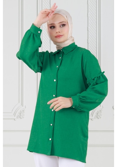 Sevitli Kolu Fırfır Detaylı Tunik-yeşil-3623-yeşil Yeşil