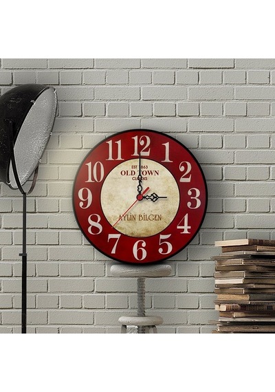 Kişiye Özel Old Town Tasarımlı Vintage Ahşap Duvar Saati 30 Cm. - 6 Çok Renkli
