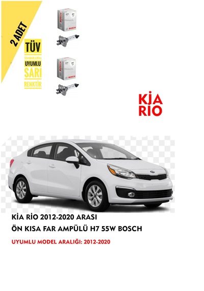 Kia Rio 2012-2020 Arası Ön Kısa Far Ampülü 2 Adet Sarı Renk