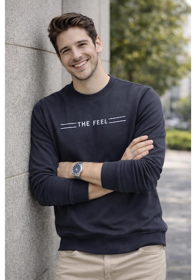 The Feel Rio Erkek Dar Kesim Flim Fit Bisiklet Yaka Desenli Kazak Gri