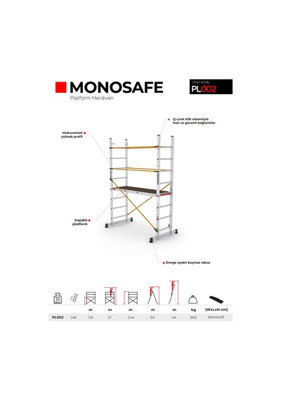 Çağsan PL002 8 Basamaklı Monosafe Platform Merdiven
