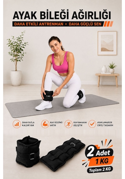 Spor Byfit 1 Kg x 2 Adet Siyah El veya Ayak Bileği Ağırlığı Siyah