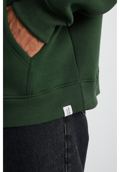Grımelange Cartmel Erkek Organik Kumaşlı İçi Polarlı Yumuşacık  Kanguru Cepli Kapüşonlu Koyu Yeşil Sweatshirt