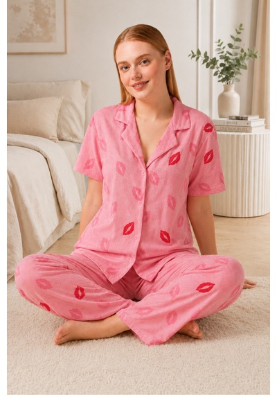Dudak Desenli Pijama Takımı 4646-pembe