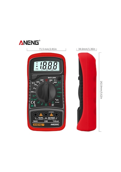 Aneng An8205c Dijital Multimetre Kırmızı
