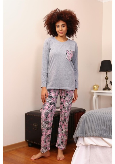 Akbeniz Kadın Uzun Kol Penye Pijama Takım 4195 - M Gri