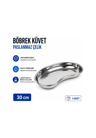 Böbrek Küvet 30 cm Paslanmaz Çelik 1 Adet