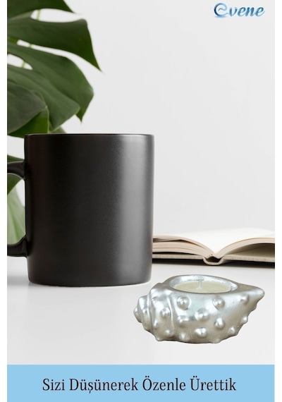 Mumluk Şamdan Tealight Mum Uyumlu Deniz Kabuğu Model - Gümüş