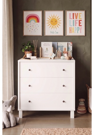 Yurudesign Noren Şifonyer 3 Çekmece Ahşap Ayaklı Bebek Ve Çocuk Odası Beyaz Nr1-w