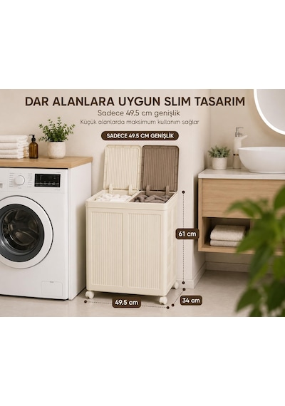 100 L İki Bölmeli Kirli Çamaşır Sepeti, Tekerlekli, Katlanabilir, Kapaklı, Hava Alabilen, Çamaşır Düzenleyici, Krem Çok Renkli 100 L İki Bölmeli Kirli Çamaşır Sepeti, Tekerlekli, Katlanabilir, Kapaklı, Hava Alabilen, Çamaşır Düzenleyici, Krem Çok Renkli
