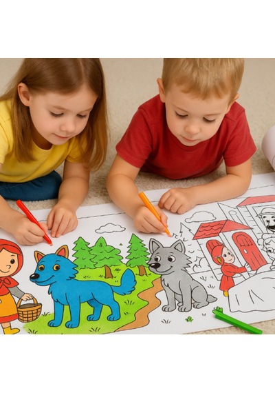 Kırmızı Başlıklı Kız Masal Temalı Boyama Rulosu 30 Cm X 3m Çocuklar Için Eğitici Ve Eğlenceli Aktivite