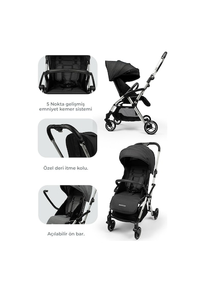 Kanz Marcus Kolay Katlanabilen Kabin Bebek Arabası Raisin Black