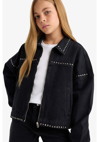 Defacto Pamuklu Fermuarlı Denim Ceket Kız Çocuk F7966a825aubk27 Siyah-bk27