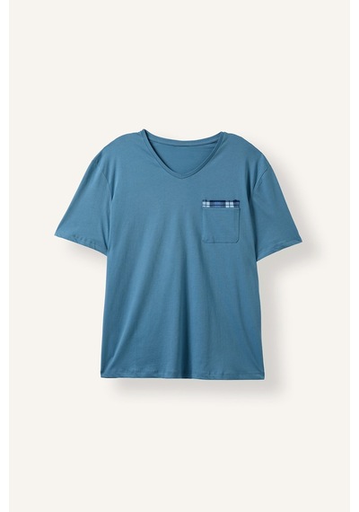 Defacto New Regular Fıt Kısa Kollu Üst Ekose Alt 2li Pijama Takımı H7441ax26aube485 Mavi-be485