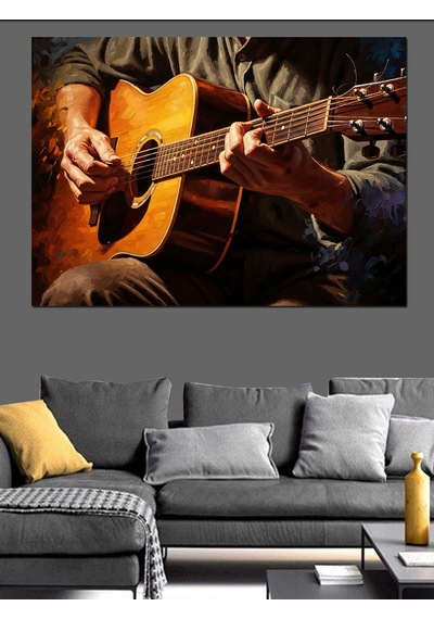 Ahşap Tablo Gitar Çalan Adam Portresi