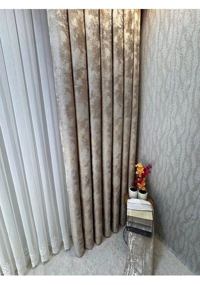 Nivemeshome Adel 5201 Krem 1/3 Pileli Fon Perde Apm