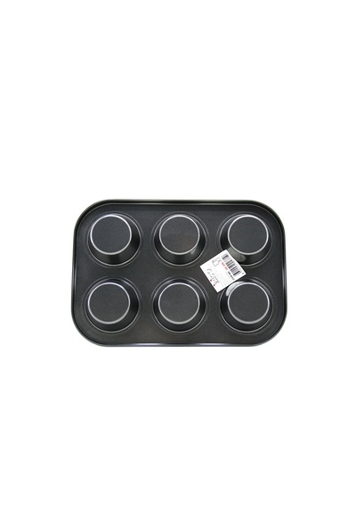 6 Gözlü Metal - Siyah Düz Muffin - Kek Kalıp 5523 12v