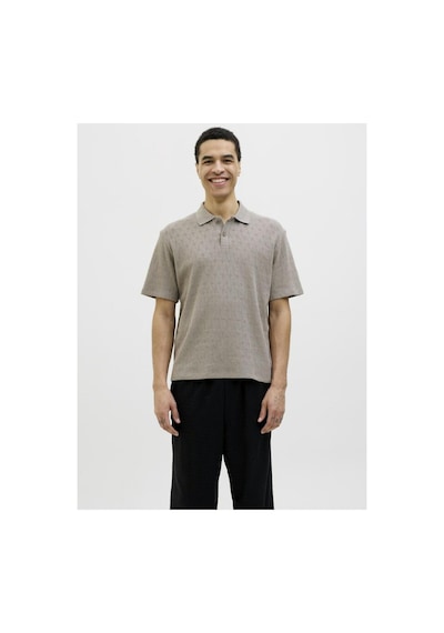 Jack & Jones Erkek Kahve Jprblatrent Jacquard Polo Sn Polo Tişört 12275090-greige Kahve
