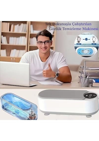 Dijital Ekranlı Ultrasonik Takı Temizleyici Çok Fonksiyonlu Takı Saat Gözlük Fırça Temizleme 300 Ml